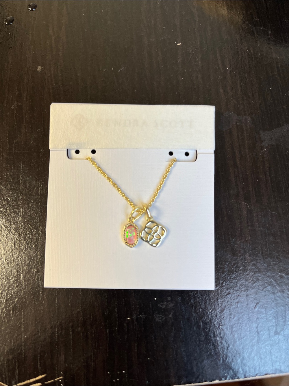 Kendra Scott Gold-Tone Necklace with Pink Opal Oval and Clover Charm